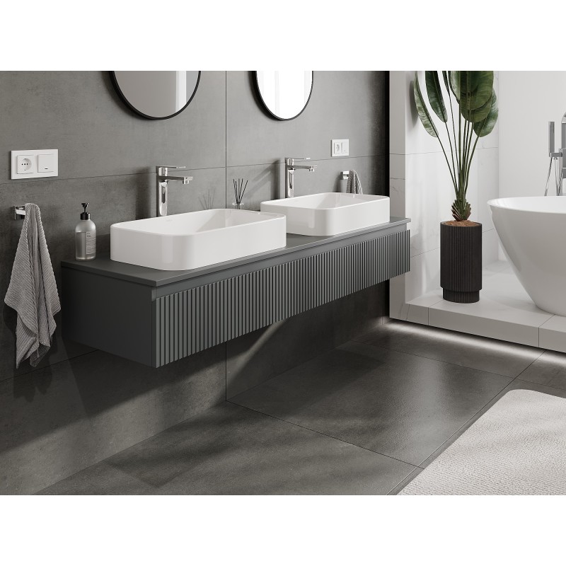 Mexen Rivel dulap baie sub chiuvetă 160 cm cu blat, 1 sertar, canelat, grafit mat - 91A20-16023-1-BFC66