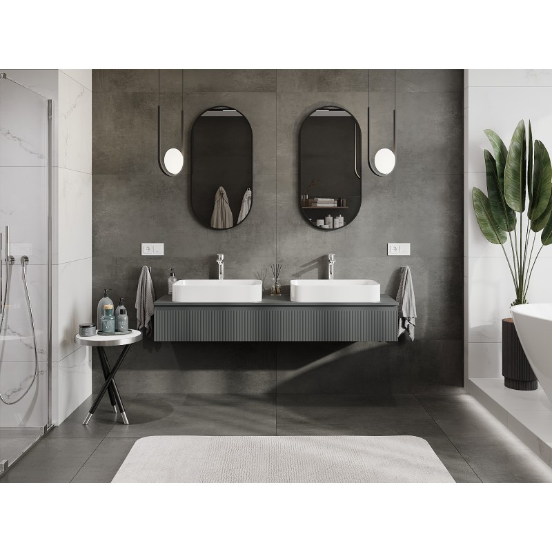 Mexen Rivel dulap baie sub chiuvetă 160 cm cu blat, 1 sertar, canelat, grafit mat - 91A20-16023-1-BFC66