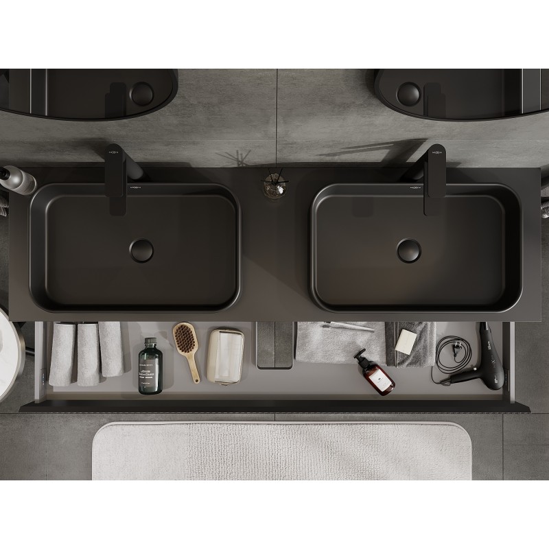 Mexen Rivel dulap baie sub lavoar 160 cm cu blat, 1 sertar, canelat, negru mat - 91A20-16023-1-BFC71