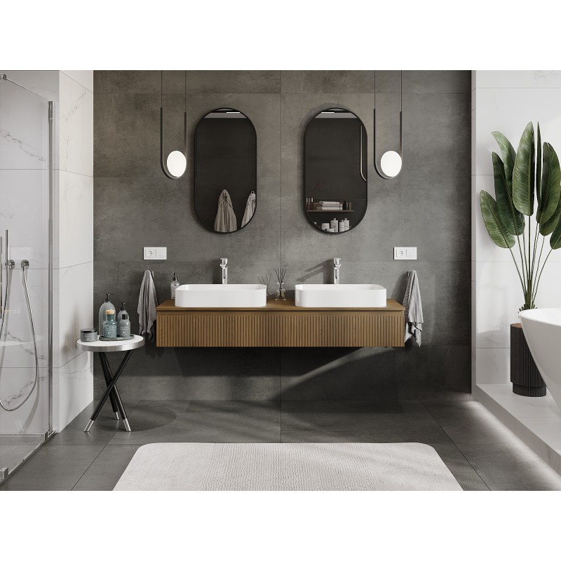 Mexen Rivel dulap baie sub chiuvetă 160 cm cu blat, 1 sertar, riflat, nuc - 91A20-16023-1-BFC86