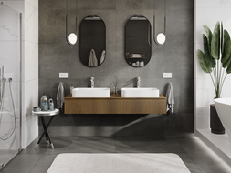 Mexen Rivel 160 cm-es fürdőszobai szekrény mosdó alá, munkalappal, 1 fiók, barázdált, dió - 91A20-16023-1-BFC86