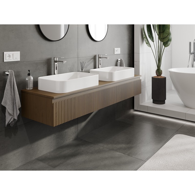 Mexen Rivel dulap baie sub chiuvetă 160 cm cu blat, 1 sertar, riflat, nuc - 91A20-16023-1-BFC86