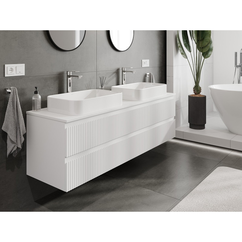 Mexen Rivel dulap baie pentru chiuvetă 160 cm cu blat, 2 sertare, canelat, alb mat - 91A20-16047-2-BFFC01