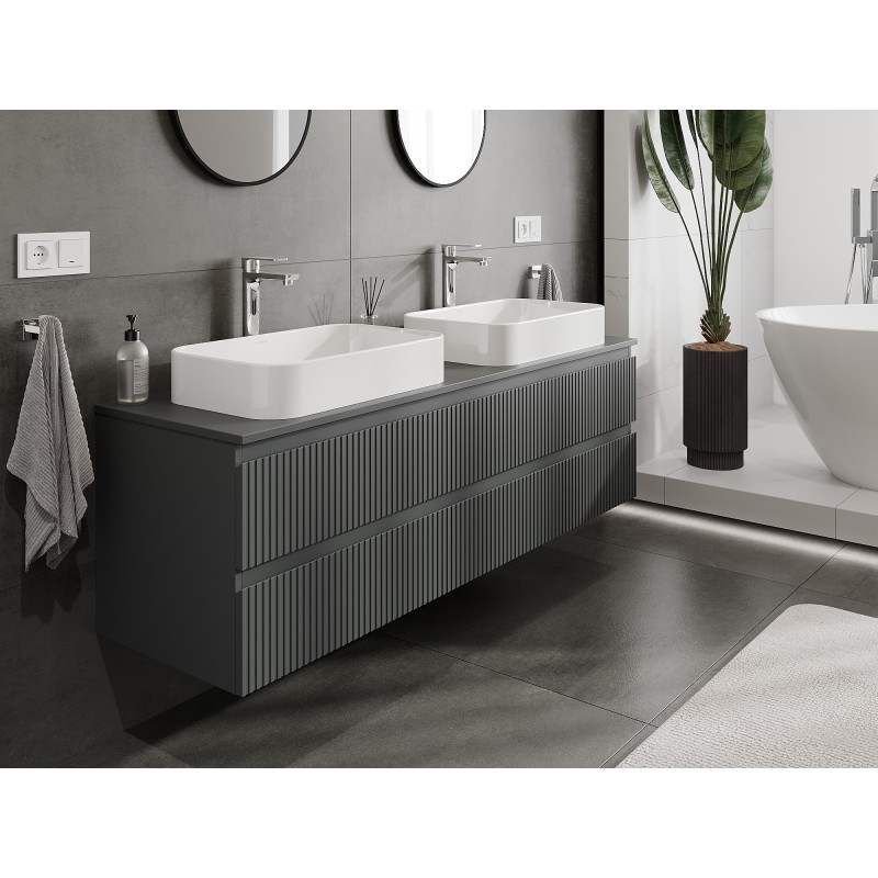 Mexen Rivel dulap baie sub chiuvetă 160 cm cu blat, 2 sertare, canelat, grafit mat - 91A20-16047-2-BFFC66