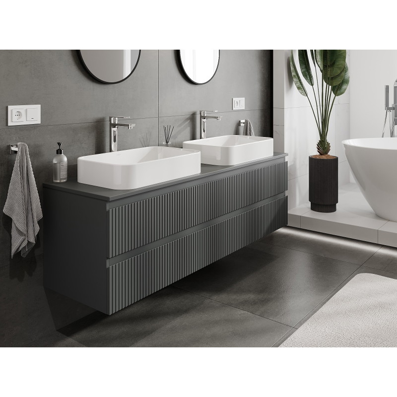 Mexen Rivel dulap baie sub chiuvetă 160 cm cu blat, 2 sertare, striat, grafit mat - 91A20-16047-2-BFFC66