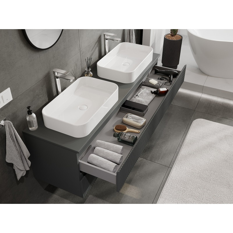 Mexen Rivel dulap baie sub chiuvetă 160 cm cu blat, 2 sertare, striat, grafit mat - 91A20-16047-2-BFFC66