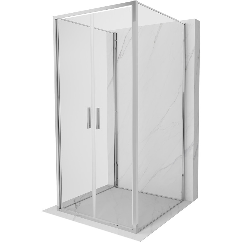Mexen Exo-B Duo 3S 3-falú zuhanykabin, nyíló, 80 x 80 cm, átlátszó, króm - 814-080-080-01-00-3S