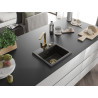Mexen Milo chiuvetă de bucătărie din granit cu 1 compartiment cu baterie Rita, negru/auriu metalic - 6505-75-670300-50