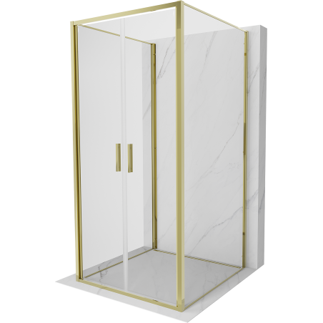 Mexen Exo-B Duo 3S cabina de duș cu 3 pereți batantă 100 x 100 cm, transparentă, aurie - 814-100-100-50-00-3S