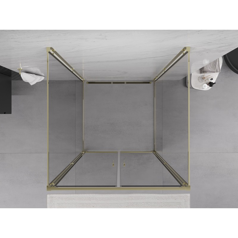 Mexen Exo-3S cabina de duș cu 3 pereți, cu ușă batantă 110 x 110 cm, transparentă, aurie - 814-110-110-50-00-3S