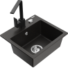 Mexen Milo chiuvetă de granit cu 1 compartiment cu baterie de bucătărie Rita, negru/auriu metalic - 6505-75-670300-70