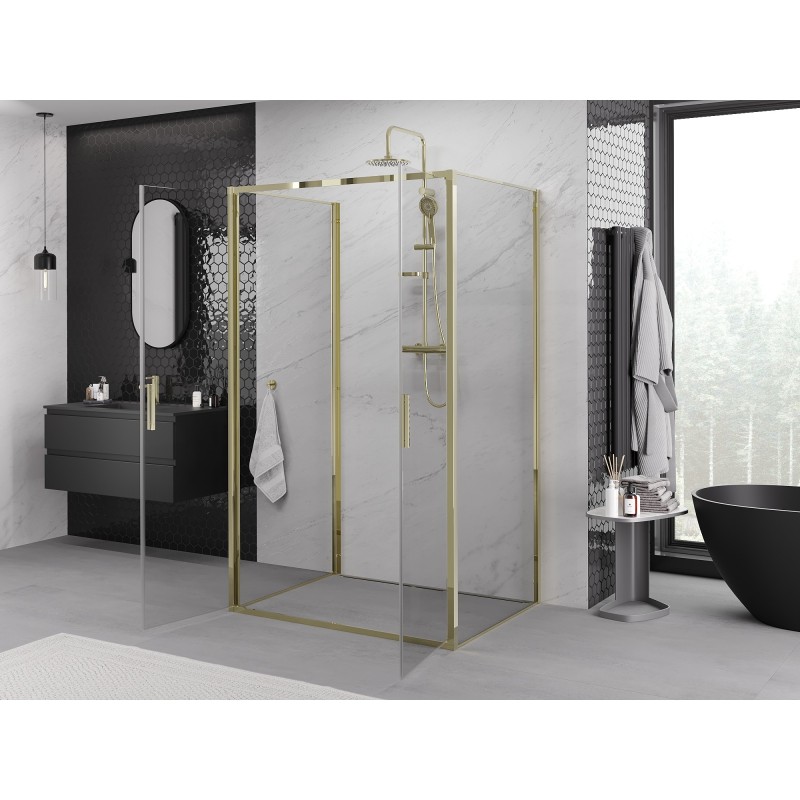 Mexen Exo-3S cabina de duș 3 pereți cu ușă batantă 70 x 120 cm, transparentă, aurie - 814-070-120-50-00-3S