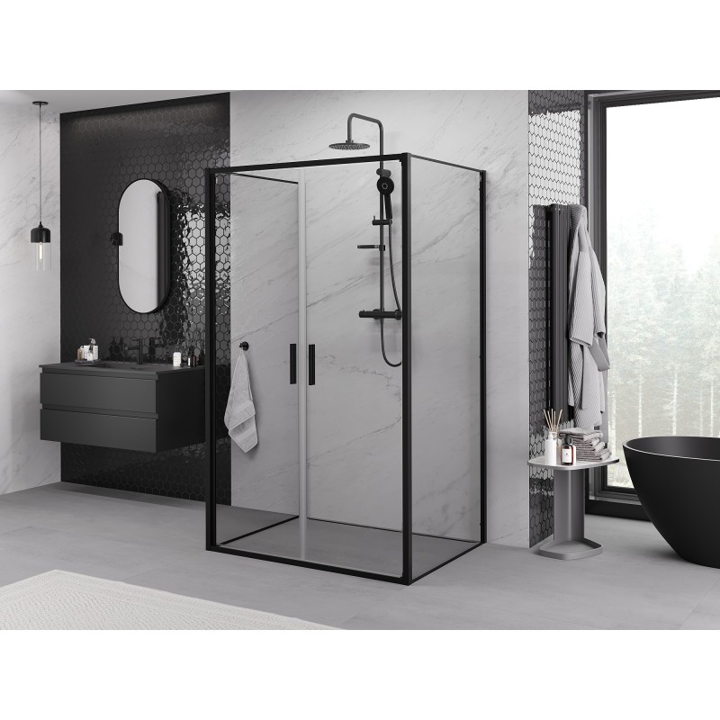 Mexen Exo-3S cabina de duș cu 3 pereți, batantă, 90 x 70 cm, transparentă, neagră - 814-090-070-70-00-3S