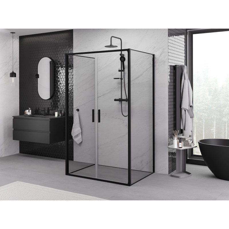 Mexen Exo-B Duo 3S 3-oldalas, nyíló zuhanykabin 110 x 100 cm, átlátszó, fekete - 814-110-100-70-00-3S