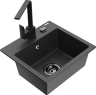 Mexen Milo 1-medencés gránit mosogató Rita konyhai csapteleppel, fekete pöttyös - 6505-76-670300-70-B