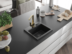 Mexen Milo egymedencés gránit mosogatótálca konyhai csappal Rita, fekete - 6505-77-670300-50-B