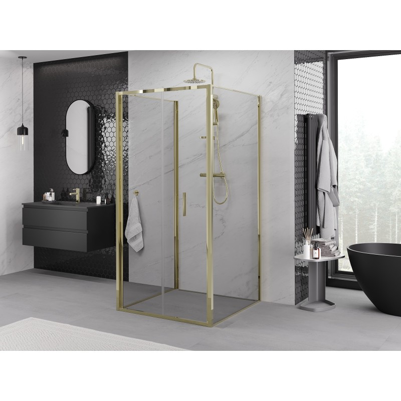 Mexen Exo-3S 3-oldalú, 80 x 80 cm-es, összecsukható zuhanykabin, átlátszó, arany - 816-080-080-50-00-3S