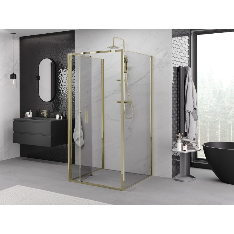 Mexen Exo-3S 3-falú összecsukható zuhanykabin 120 x 120 cm, átlátszó, arany - 816-120-120-50-00-3S