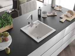Mexen Vito gránit egytálcás mosogató Rita konyhai csapteleppel, fehér - 6503-20-670300-00