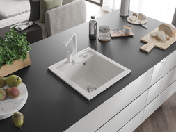 Mexen Vito egymedencés gránit mosogató Rita konyhai csapteleppel, fehér - 6503-20-670300-20