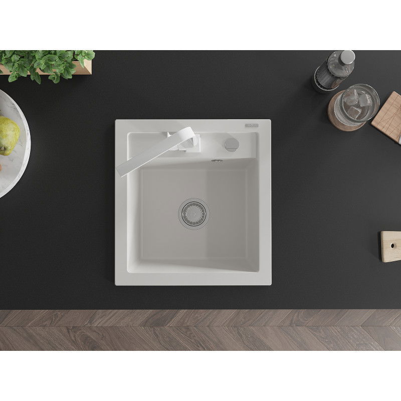 Mexen Vito egymedencés gránit mosogató Rita konyhai csapteleppel, fehér - 6503-20-670300-20