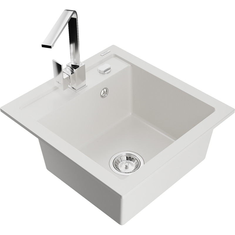 Mexen Vito chiuvetă de granit cu 1 compartiment cu baterie de bucătărie Rita, alb - 6503-20-670300-00