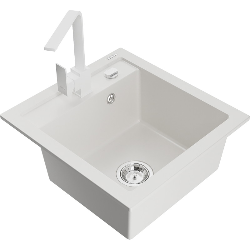 Mexen Vito chiuvetă de bucătărie din granit 1-cameră cu baterie de bucătărie Rita, alb - 6503-20-670300-20