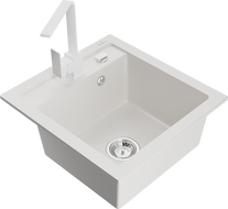 Mexen Vito chiuvetă de bucătărie din granit cu 1 compartiment și baterie de bucătărie Rita, alb - 6503-20-670300-20