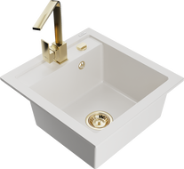 Mexen Vito chiuvetă de bucătărie din granit cu 1 compartiment cu baterie de bucătărie Rita, alb - 6503-20-670300-50