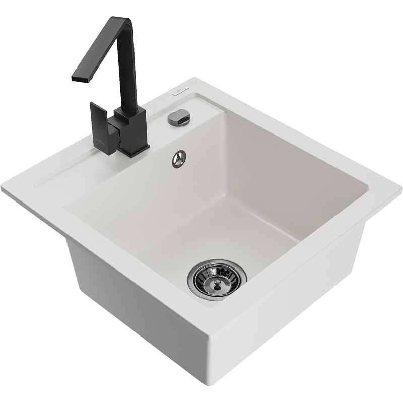 Mexen Vito chiuvetă din granit cu 1 compartiment și baterie de bucătărie Rita, alb - 6503-20-670300-70