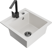 Mexen Vito chiuvetă din granit cu 1 compartiment și baterie de bucătărie Rita, alb - 6503-20-670300-70