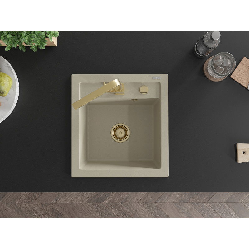 Mexen Vito chiuvetă granit cu 1 compartiment și baterie de bucătărie Rita, bej - 6503-69-670300-50