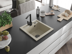 Mexen Vito gránit mosogató 1-medencés konyhai csapteleppel Rita, bézs - 6503-69-670300-70