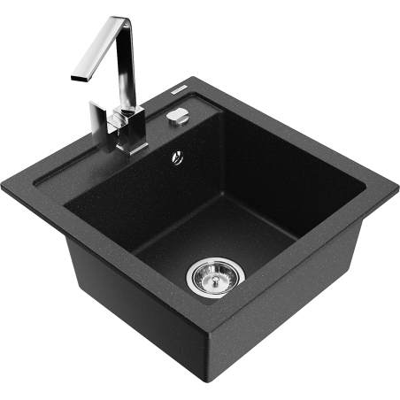 Mexen Vito chiuvetă de granit cu o cuvă, cu baterie de bucătărie Rita, negru/argintiu metalizat - 6503-73-670300-00