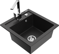 Mexen Vito 1 medencés gránit mosogató Rita konyhai csapteleppel, fekete/ezüst metál - 6503-73-670300-00