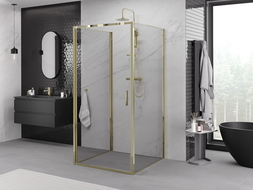 Mexen Exo-3S cabină de duș cu 3 pereți, cu ușă batantă 75 x 75 cm, transparentă, aurie - 817-075-075-50-00-3S