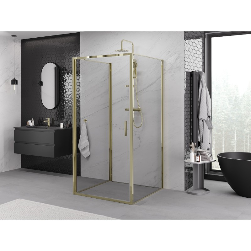 Mexen Exo-3S három falas lengő zuhanykabin 85 x 85 cm, átlátszó, arany - 817-085-085-50-00-3S
