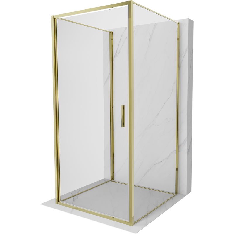 Mexen Exo-3S 3-falú zuhanykabin, 90 x 90 cm, átlátszó, arany - 817-090-090-50-00-3S