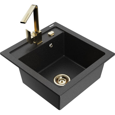 Mexen Vito chiuvetă de bucătărie din granit cu 1 compartiment și baterie de bucătărie Rita, negru/argintiu metalizat