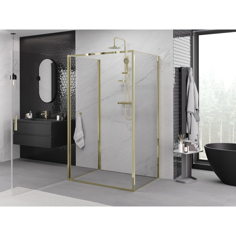 Mexen Exo-B 3S 3-paneles nyitható zuhanykabin 75 x 70 cm, átlátszó, arany - 817-075-070-50-00-3S