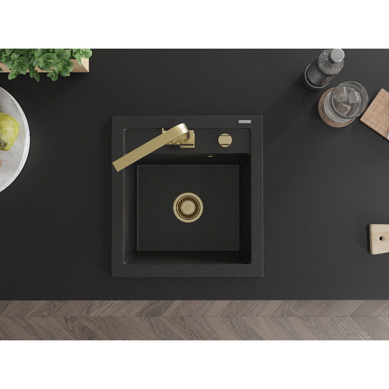 Mexen Vito 1-medencés gránit mosogatótálca Rita konyhai csapteleppel, fekete/ezüst metál - 6503-73-670300-50