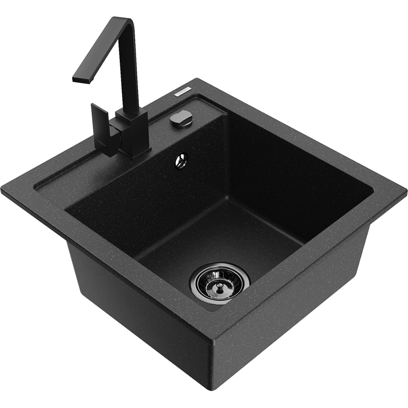 Mexen Vito chiuvetă de granit cu 1 cuvă cu baterie de bucătărie Rita, negru/argintiu metalic - 6503-73-670300-70-B