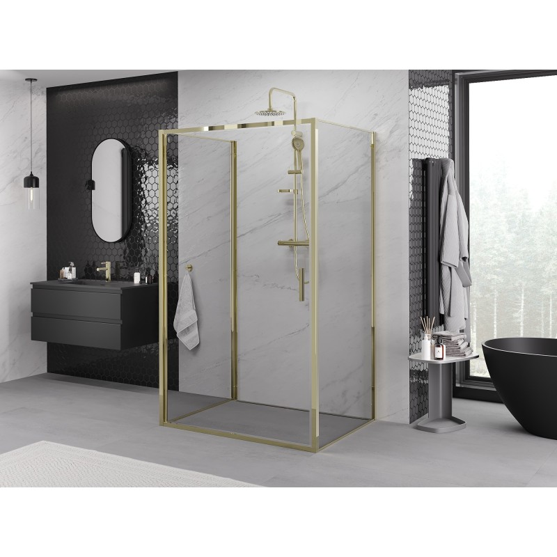 Mexen Exo-3S cabină de duș cu 3 pereți cu ușă batantă 90 x 100 cm, transparent, aurie - 817-090-100-50-00-3S