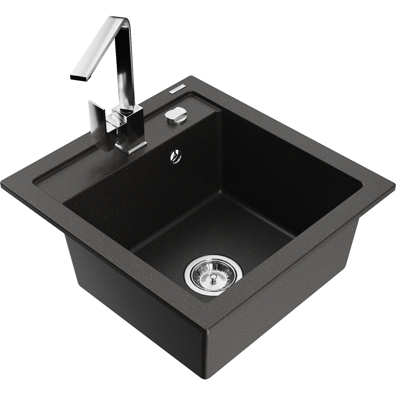 Mexen Vito chiuvetă de granit cu 1 compartiment cu baterie de bucătărie Rita, negru/auri metalic - 6503-75-670300-00