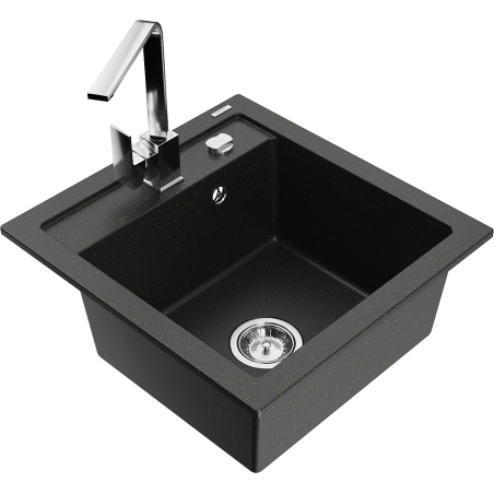 Mexen Vito chiuvetă de granit cu 1 compartiment cu baterie de bucătărie Rita, negru/auri metalic - 6503-75-670300-00