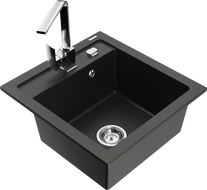 Mexen Vito chiuvetă de granit cu 1 compartiment cu baterie de bucătărie Rita, negru/auri metalic - 6503-75-670300-00