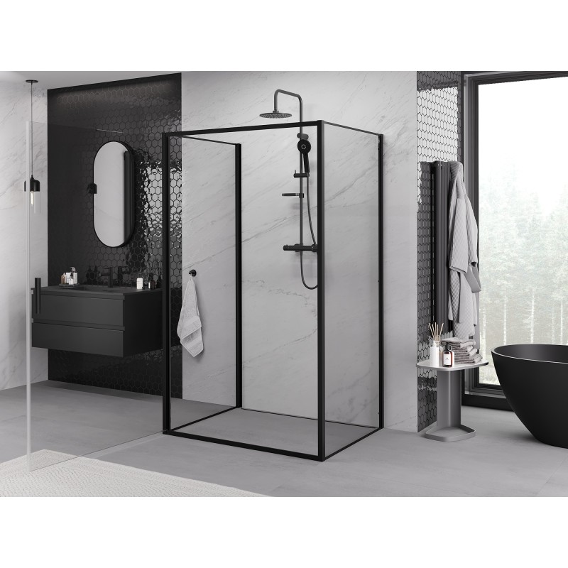 Mexen Exo-3S cabina de duș cu 3 pereți, cu ușă batantă 85 x 120 cm, transparentă, neagră - 817-085-120-70-00-3S