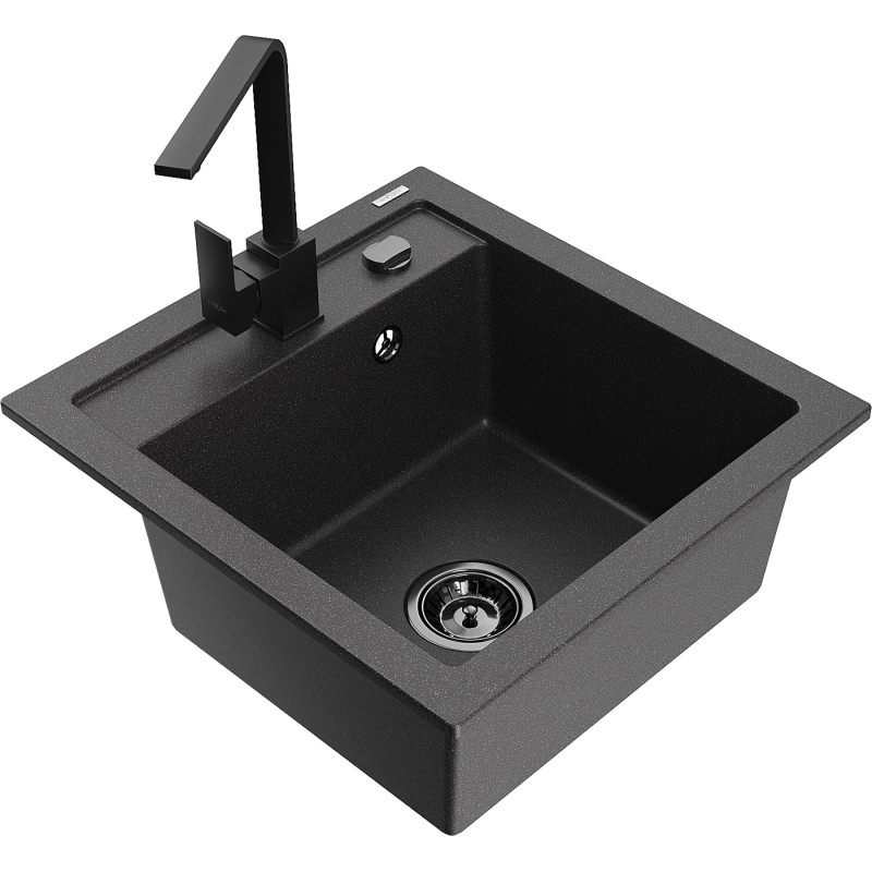 Mexen Vito chiuvetă de granit cu 1 compartiment cu baterie de bucătărie Rita, negru pătat - 6503-76-670300-70-B