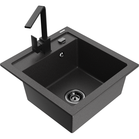Mexen Vito chiuvetă de granit cu 1 compartiment cu baterie de bucătărie Rita, negru pătat - 6503-76-670300-70-B