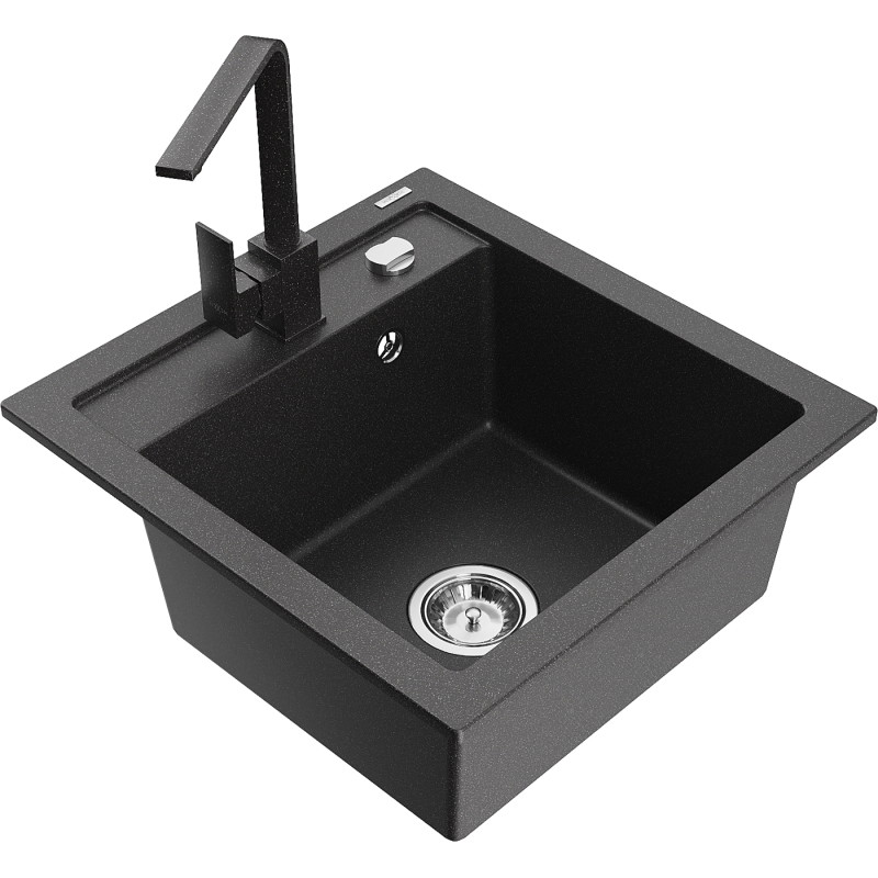 Mexen Vito chiuvetă de granit cu 1 compartiment cu baterie de bucătărie Rita, negru pătat - 6503-76-670300-76